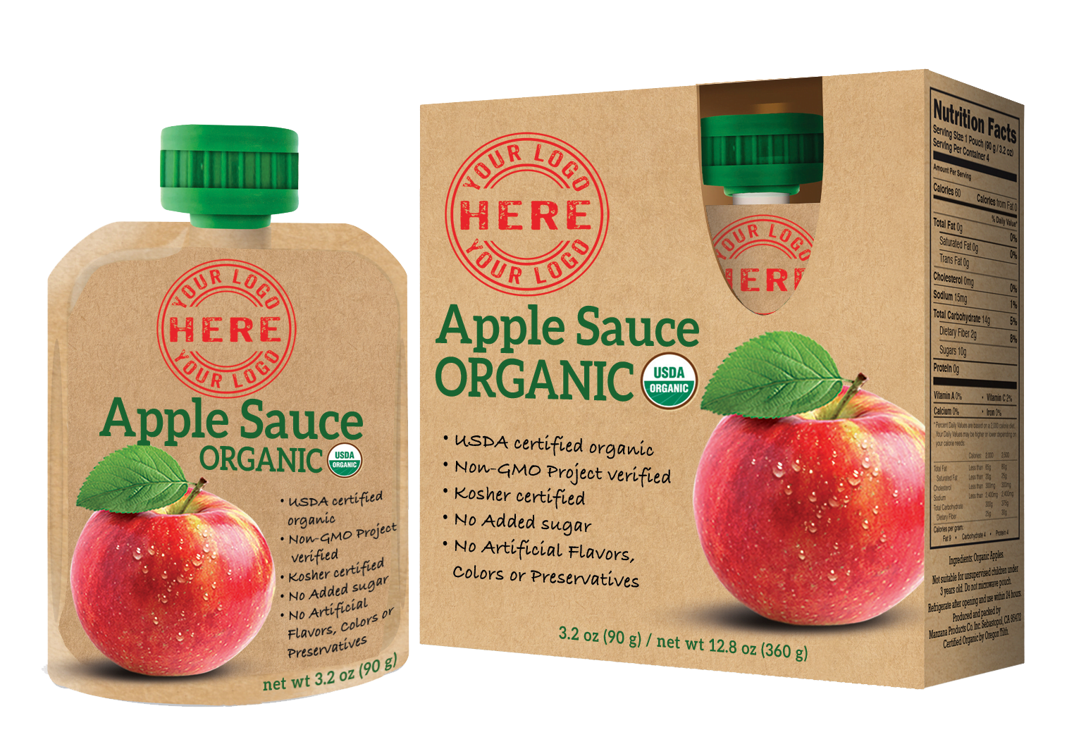 4 Pack Manzana Organic Applesauce Pouch